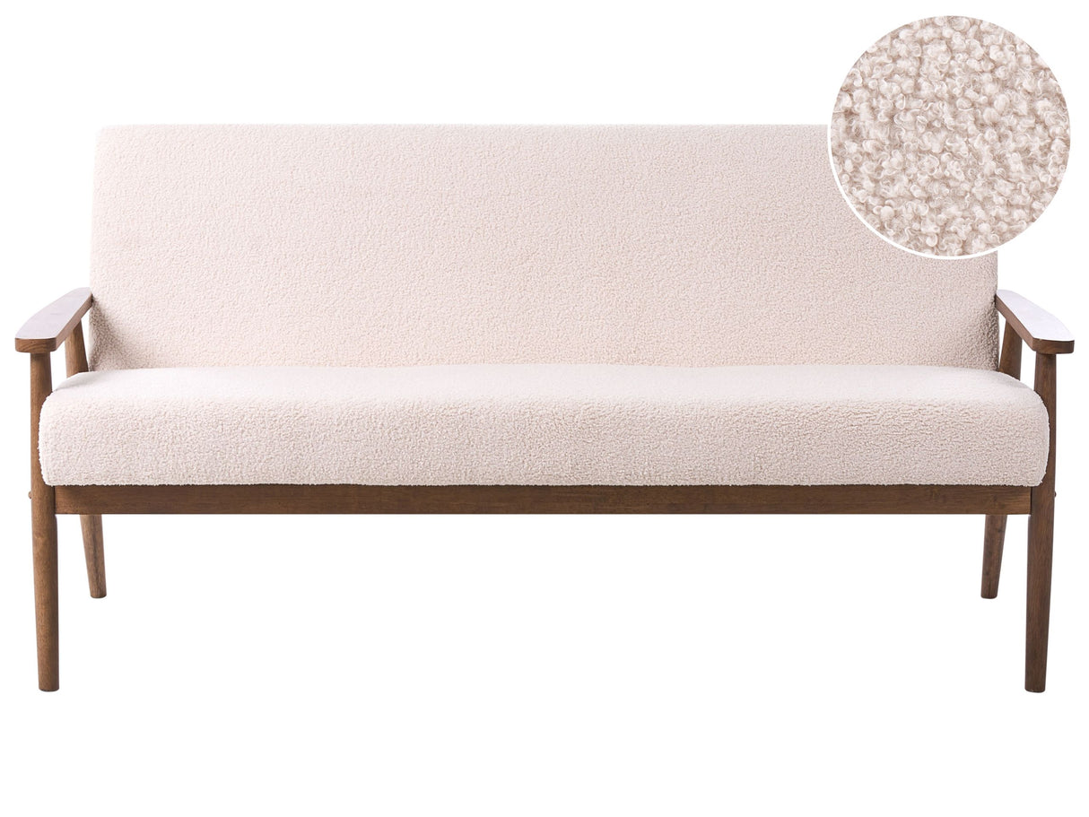 Sofa Beige and Dark Brown 3 Seater Boucle Fabric Upholstery Retro Design Wooden Frame Armrests Living Room Beliani