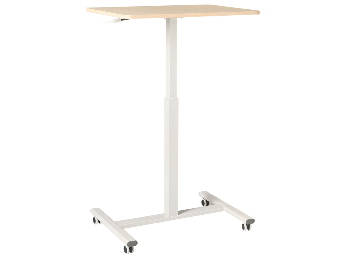 Manually Adjustable Mobile Laptop Desk Light Brown with White Steel Frame 65 x 48 cm Sit and Stand Modern Design Office Beliani