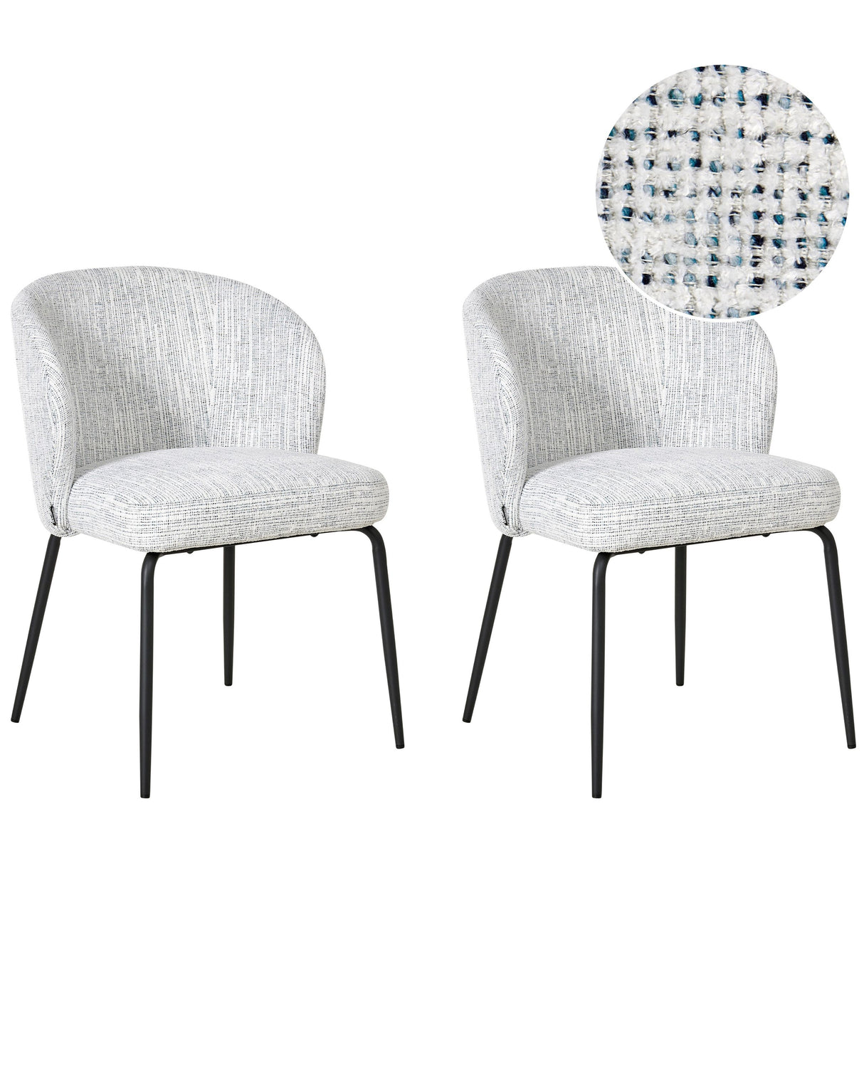 Set of 2 Dining Chairs White and Blue Fabric Upholstery Padded Seat Sleek Metal Legs Beliani