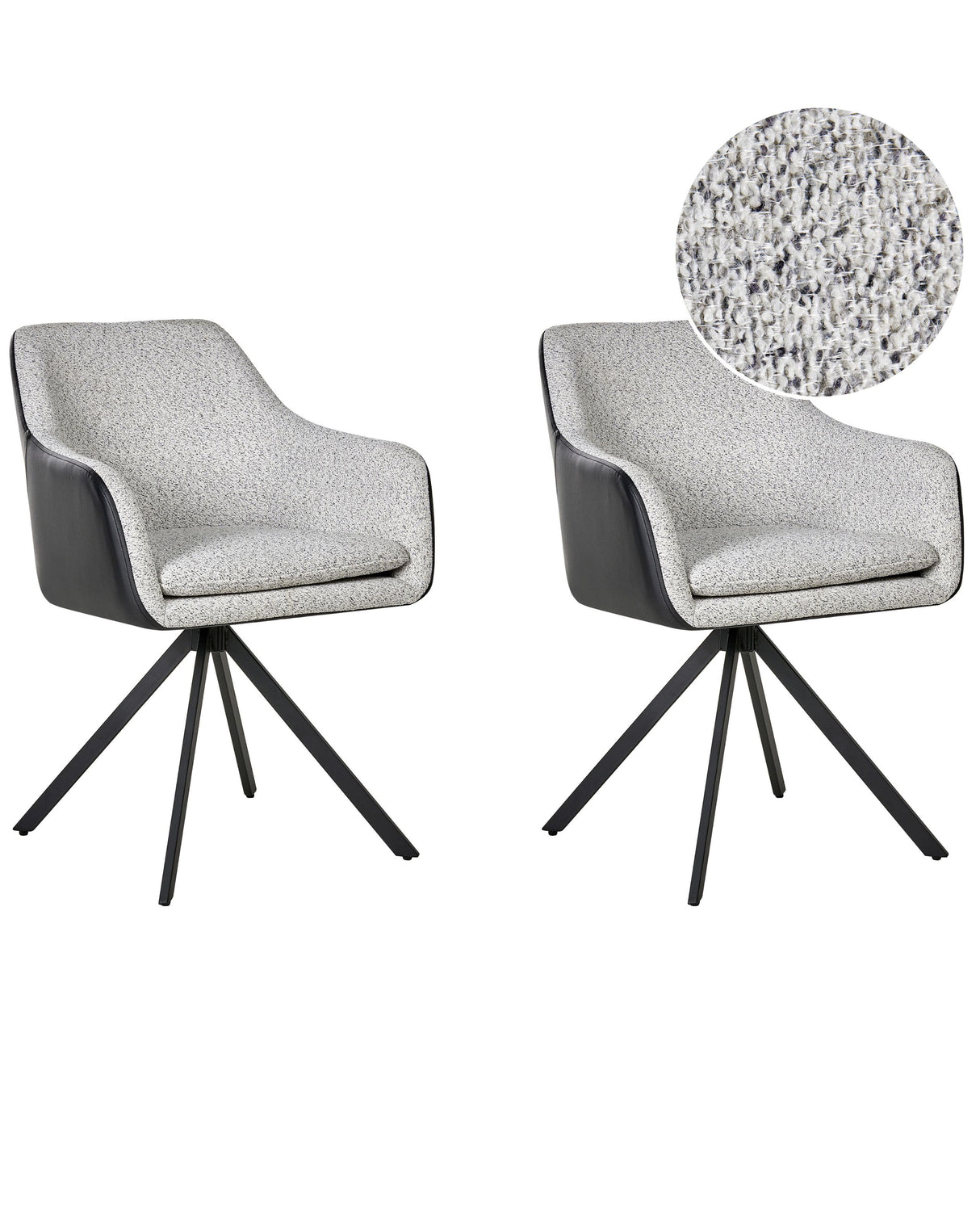 Set of 2 Chairs Black and White Polyester and Faux Leather Metal Legs for Dining Room Beliani
