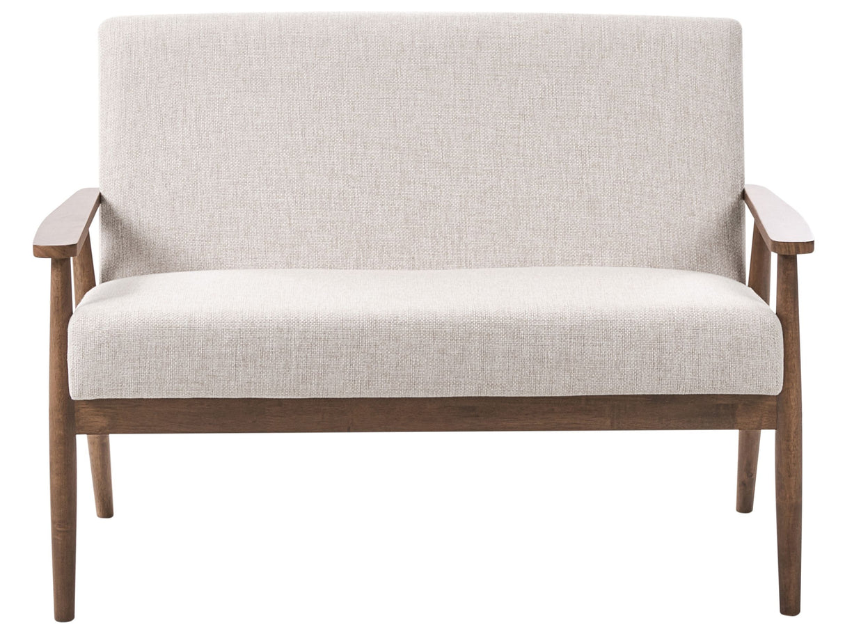 Sofa Beige and Dark Brown Polyester Fabric Upholstery Retro Design Wooden Frame Armrests Living Room Beliani