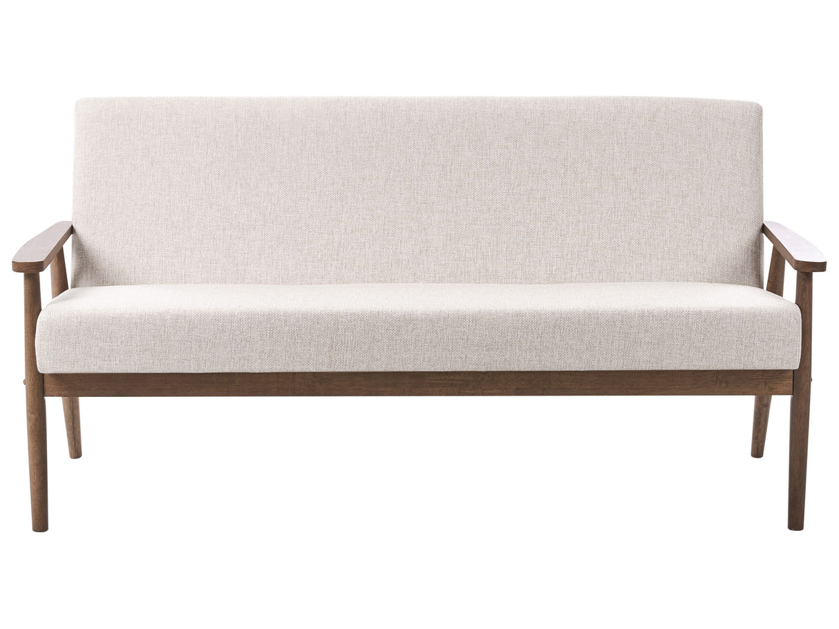 Sofa Beige and Dark Brown 3 Seater Polyester Fabric Upholstery Retro Design Wooden Frame Armrests Living Room Beliani