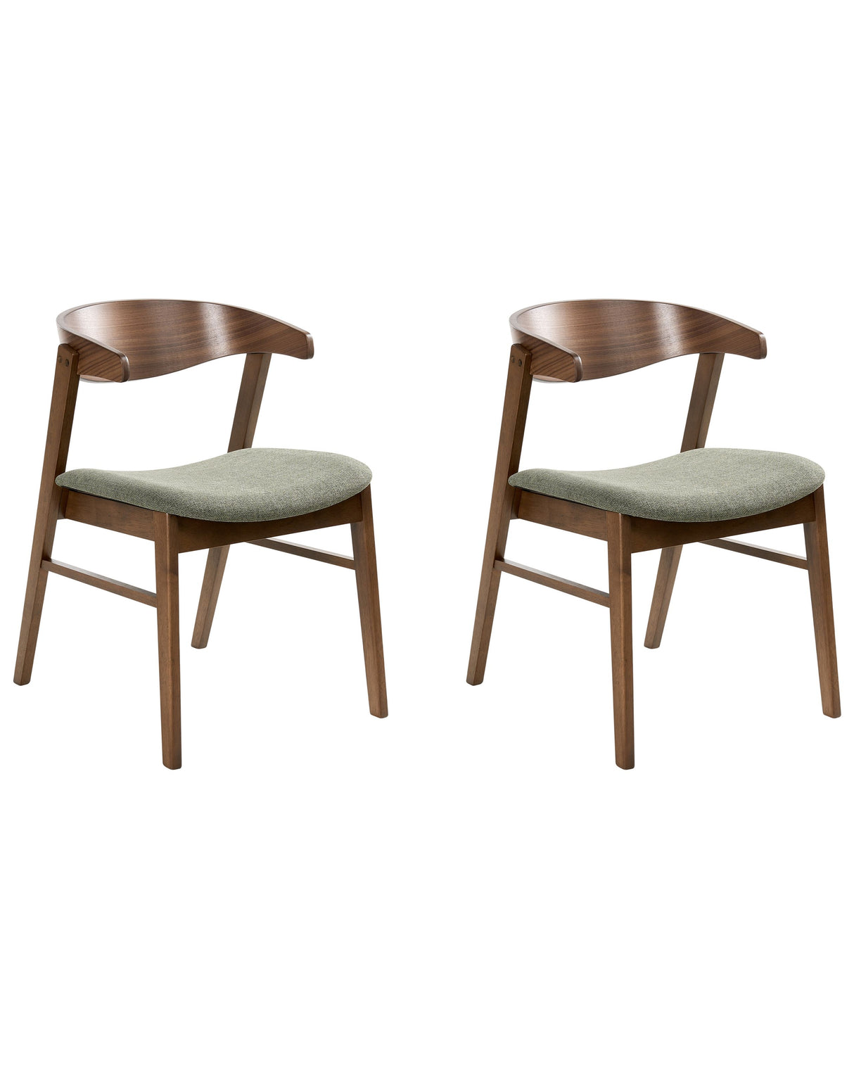 Set of 2 Dining Chairs Dark Brown Green Polyester Fabric Rubberwood Legs Retro Traditional Style Beliani