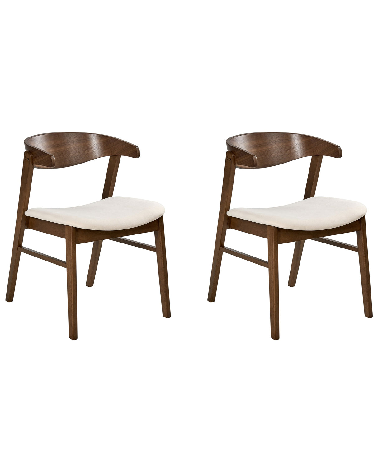 Set of 2 Dining Chairs Dark Brown Off-White Polyester Fabric Rubberwood Legs Retro Traditional Style Beliani