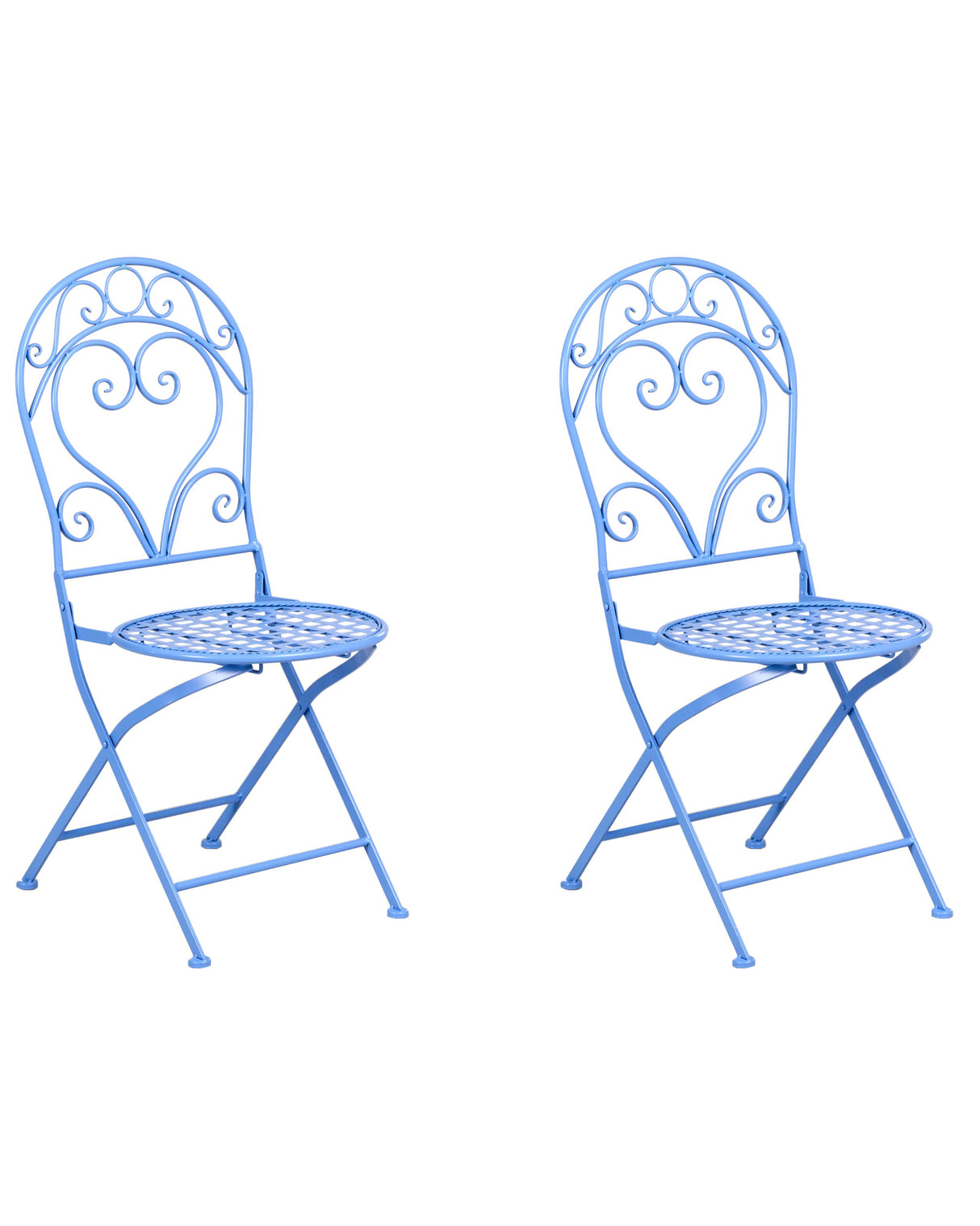 Outdoor Set of 2 Chairs Blue Metal Powder Coated Scrollwork Backrest Beliani