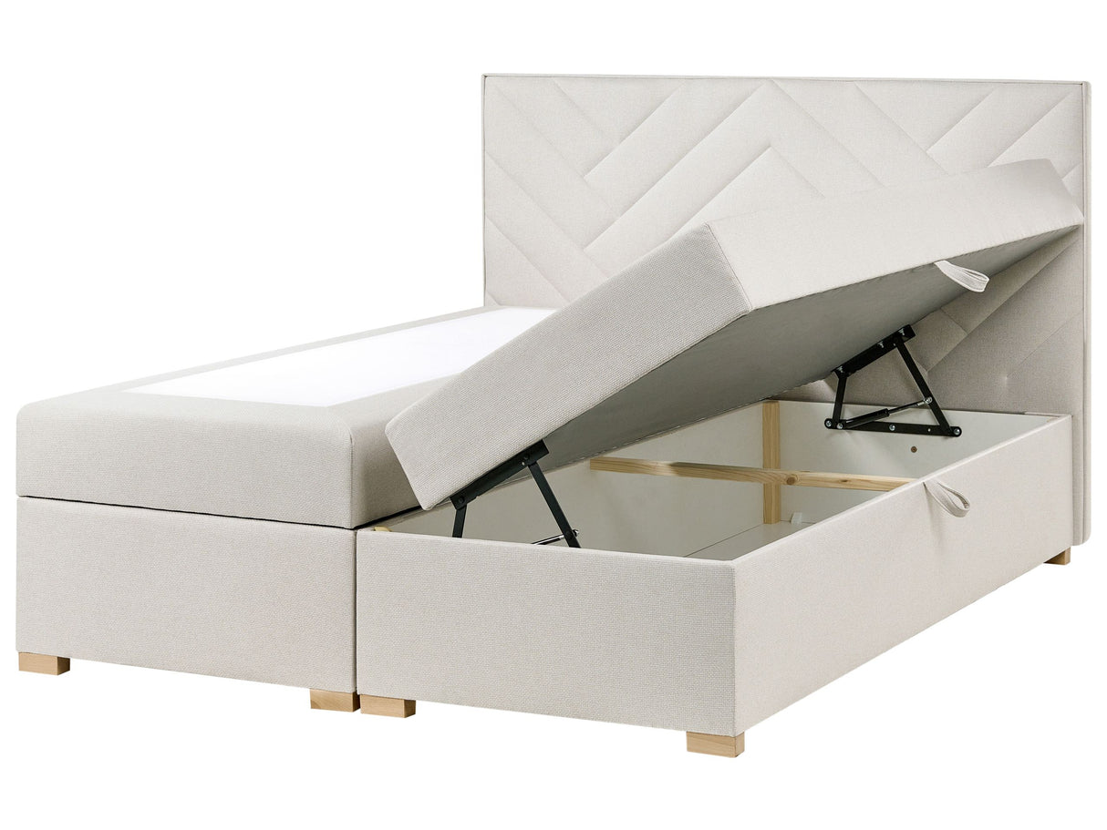 Divan Bed with Storage Off White Upholstered Fabric EU King Size 5ft3 Lift Up Ottoman Storage Beliani