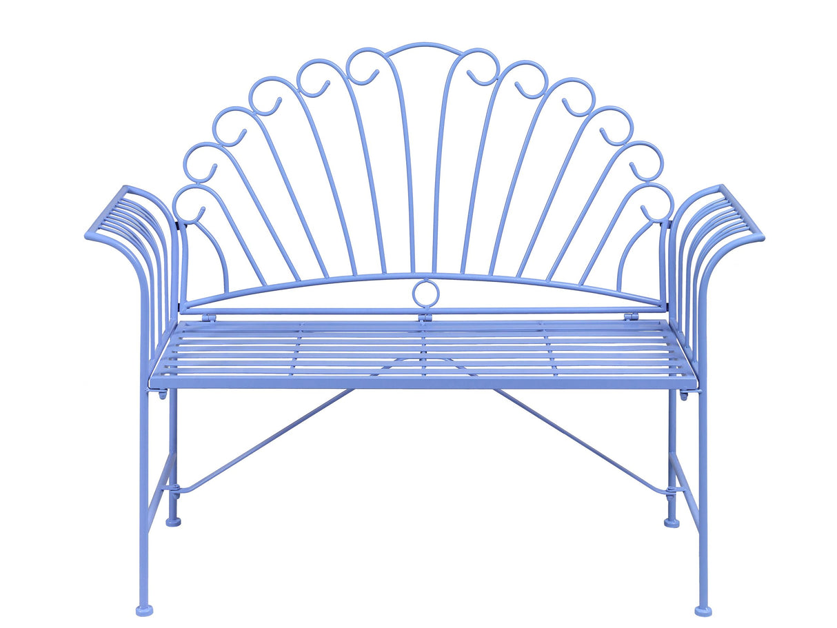 Outdoor Bench Light Blue Metal 2 Seater Flared Armrests Vintage Style Beliani