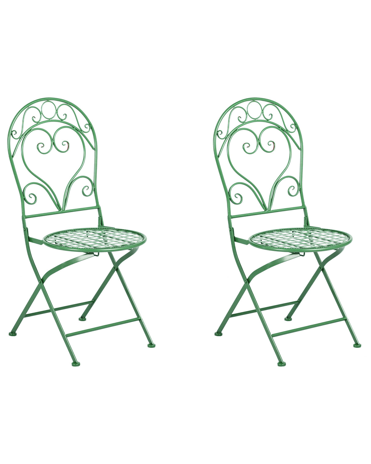 Outdoor Set of 2 Chairs Green Metal Powder Coated Scrollwork Backrest Beliani