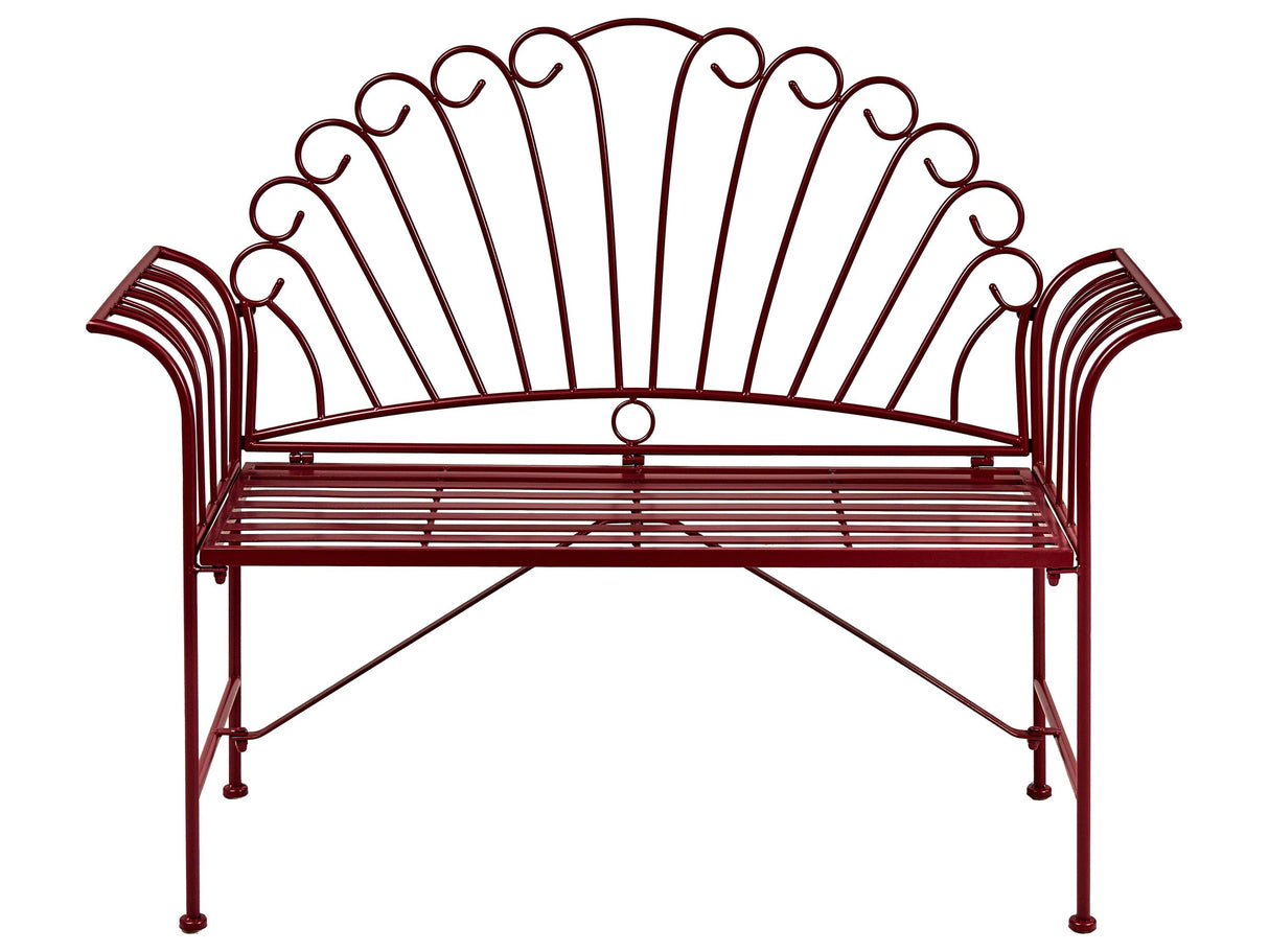 Outdoor Bench Burgundy Metal 2 Seater Flared Armrests Vintage Style Beliani