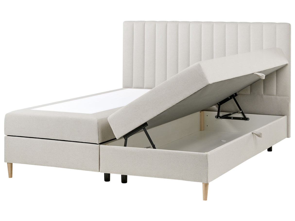 Divan Bed with Storage Off White Upholstered Fabric EU Super King Size 6ft Lift Up Ottoman Storage Beliani