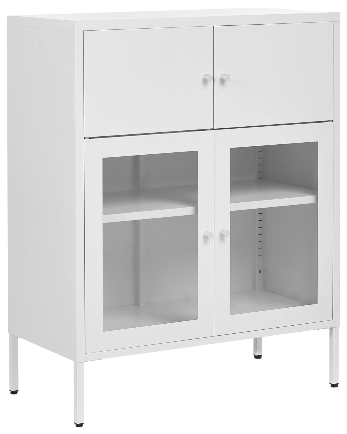 Display Cabinet White Iron with 2 Glass Doors and 2 Closed Compartments Scandinvian Style Beliani