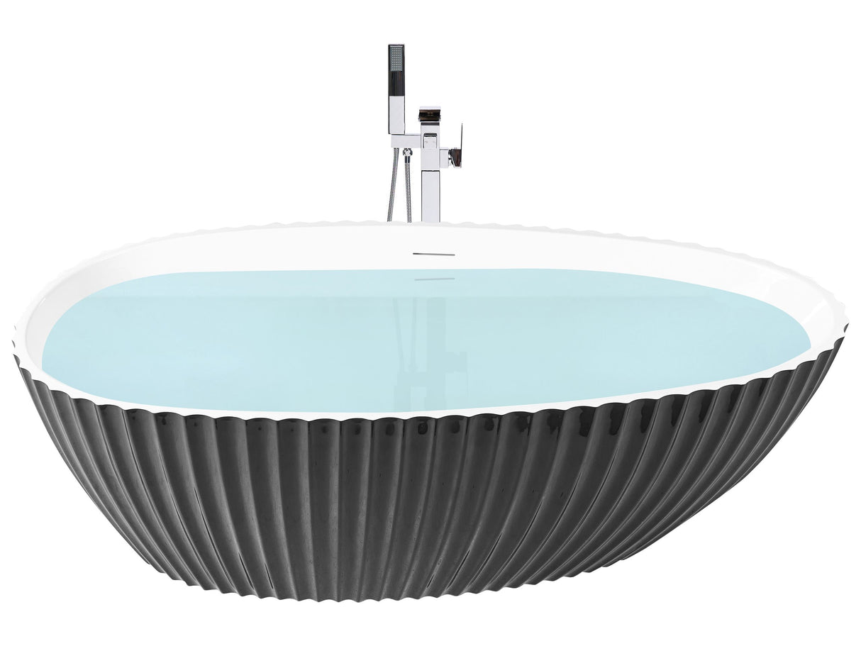 Freestanding Bath Black Acrylic 170 x 78 cm Oval Fluted Finish Gloss Modern Style Bathroom Beliani