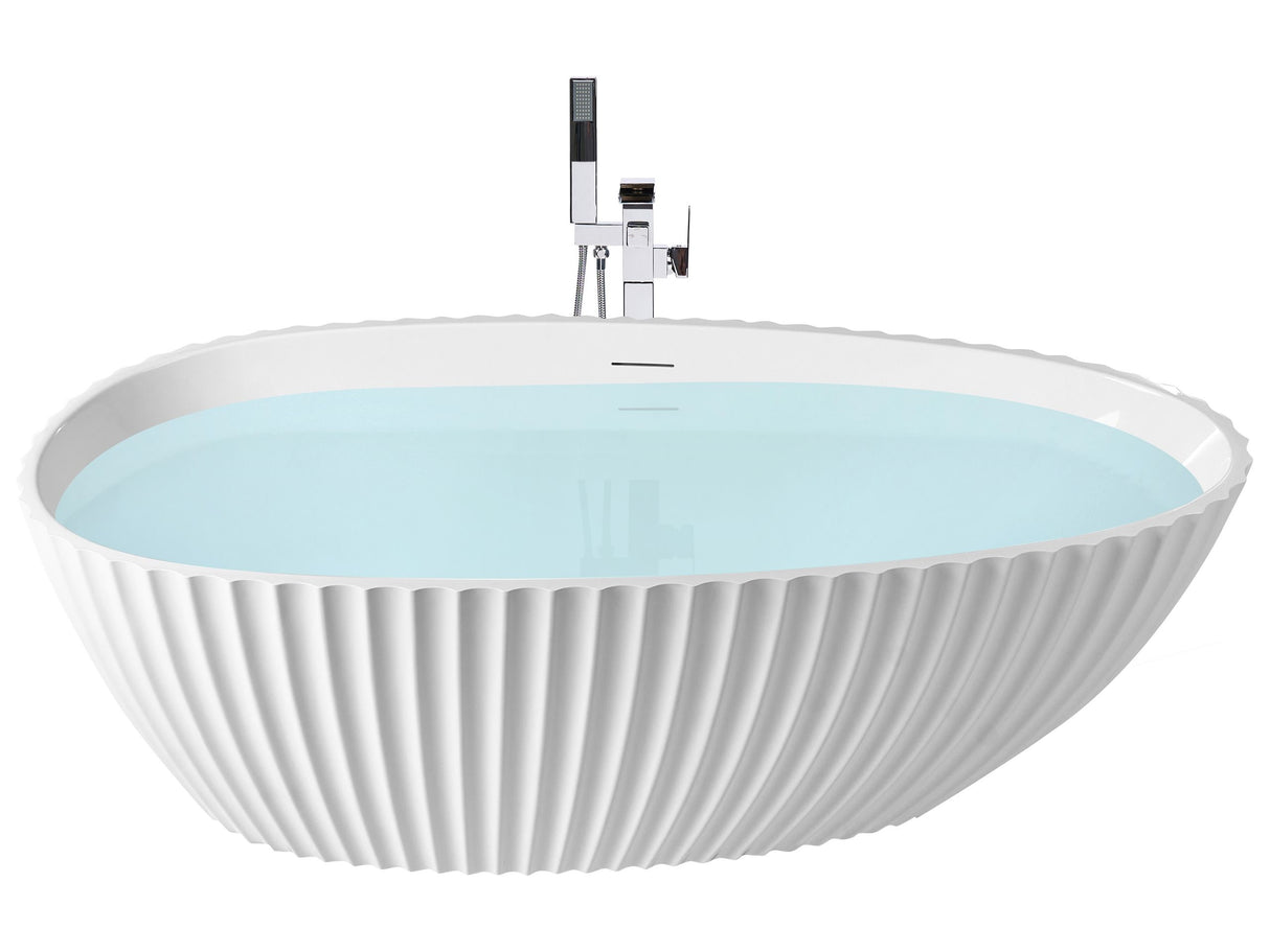 Freestanding Bath White Acrylic 170 x 78 cm Oval Fluted Finish Gloss Modern Style Bathroom Beliani