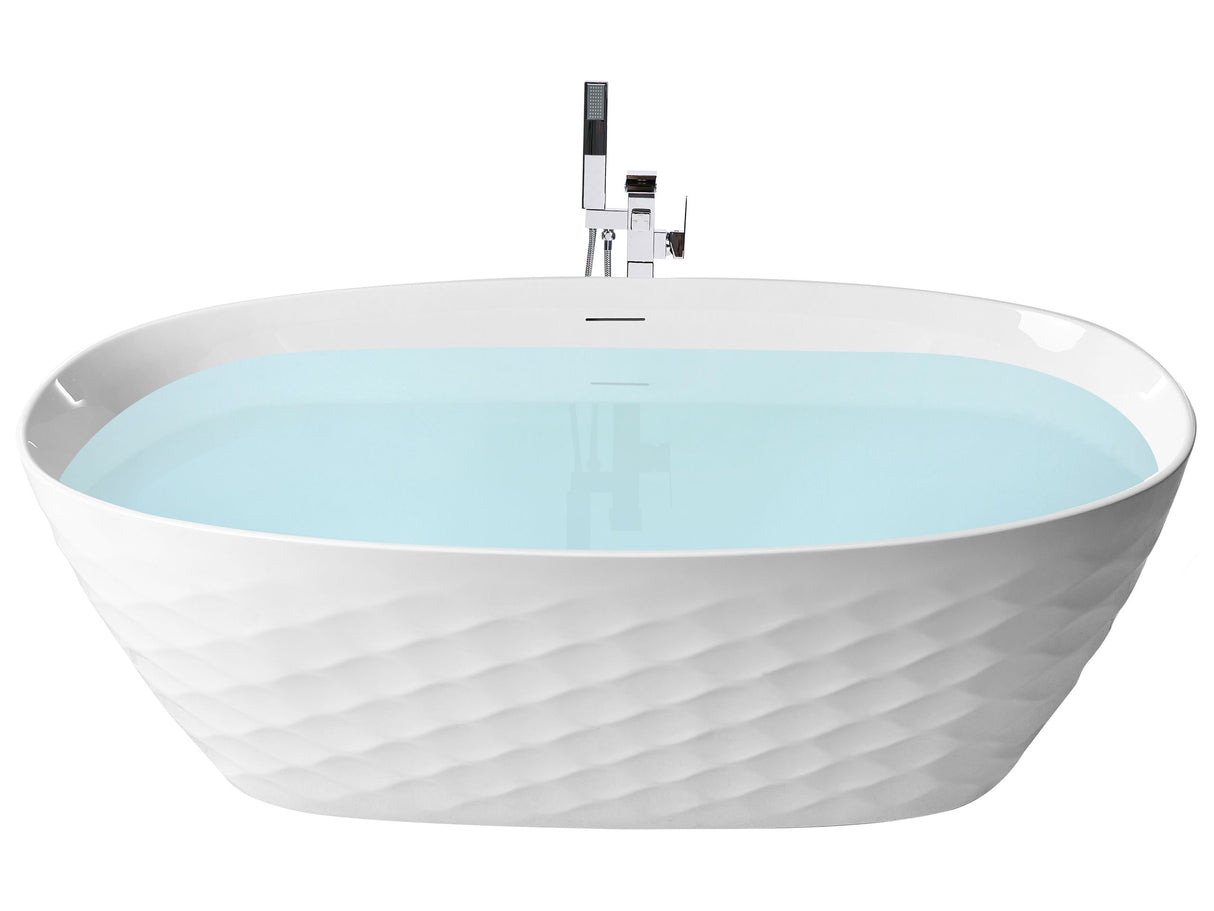 Freestanding Bath White Acrylic 170 x 80 cm Oval Gloss Finish Diamond Pattern Modern Style Bathroom Beliani