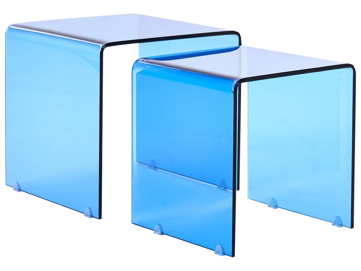 Nest of 2 Side Tables Blue Tempered Glass Rectangular Minimalist Beliani