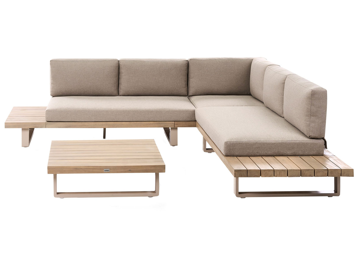 Corner Sofa Garden Set Taupe and Light Brown 5 Seater Low Seat with Coffee Table Beliani