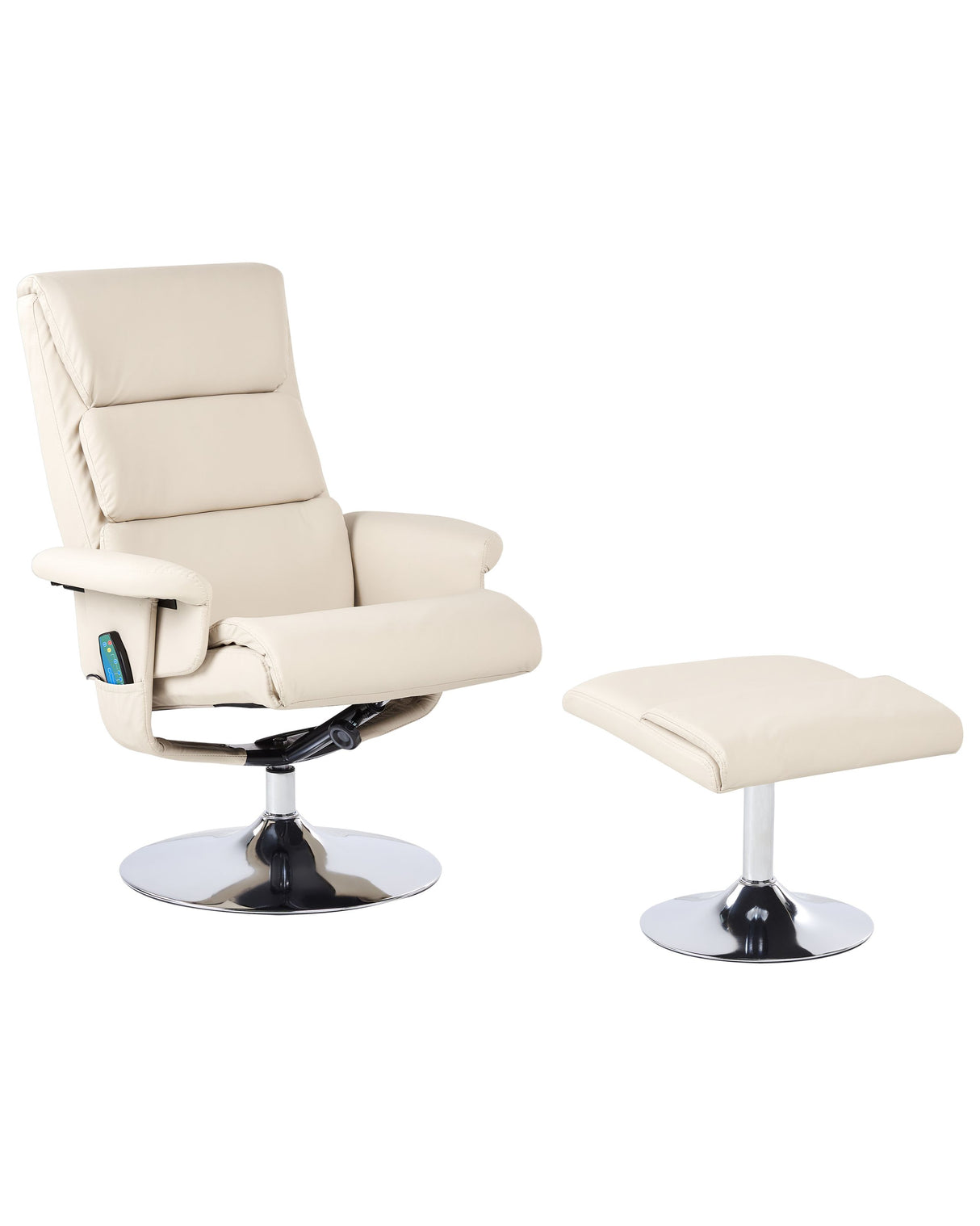 Recliner Armchair Light Beige with Footstool Faux Leather Upholstered Metal Frame Heated Massage Function Retro Design Beliani
