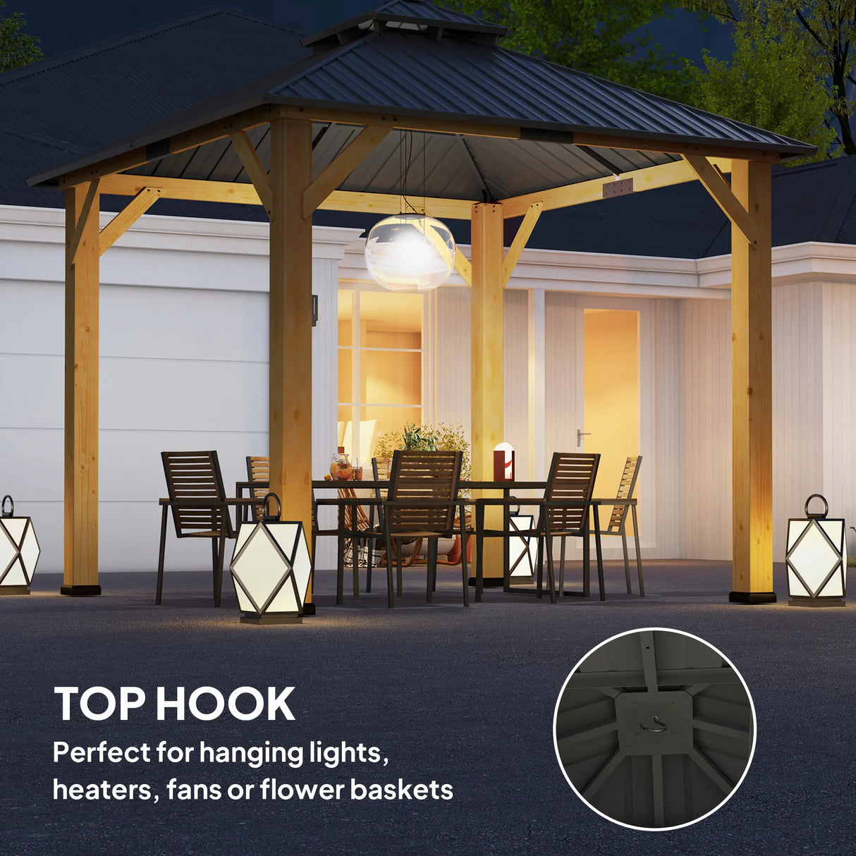 Outsunny 3x(3)M Outdoor Hardtop Gazebo Canopy with 2-Tier Roof and Solid Wood Frame, Outdoor Patio Shelter for Patio, Garden, Grey