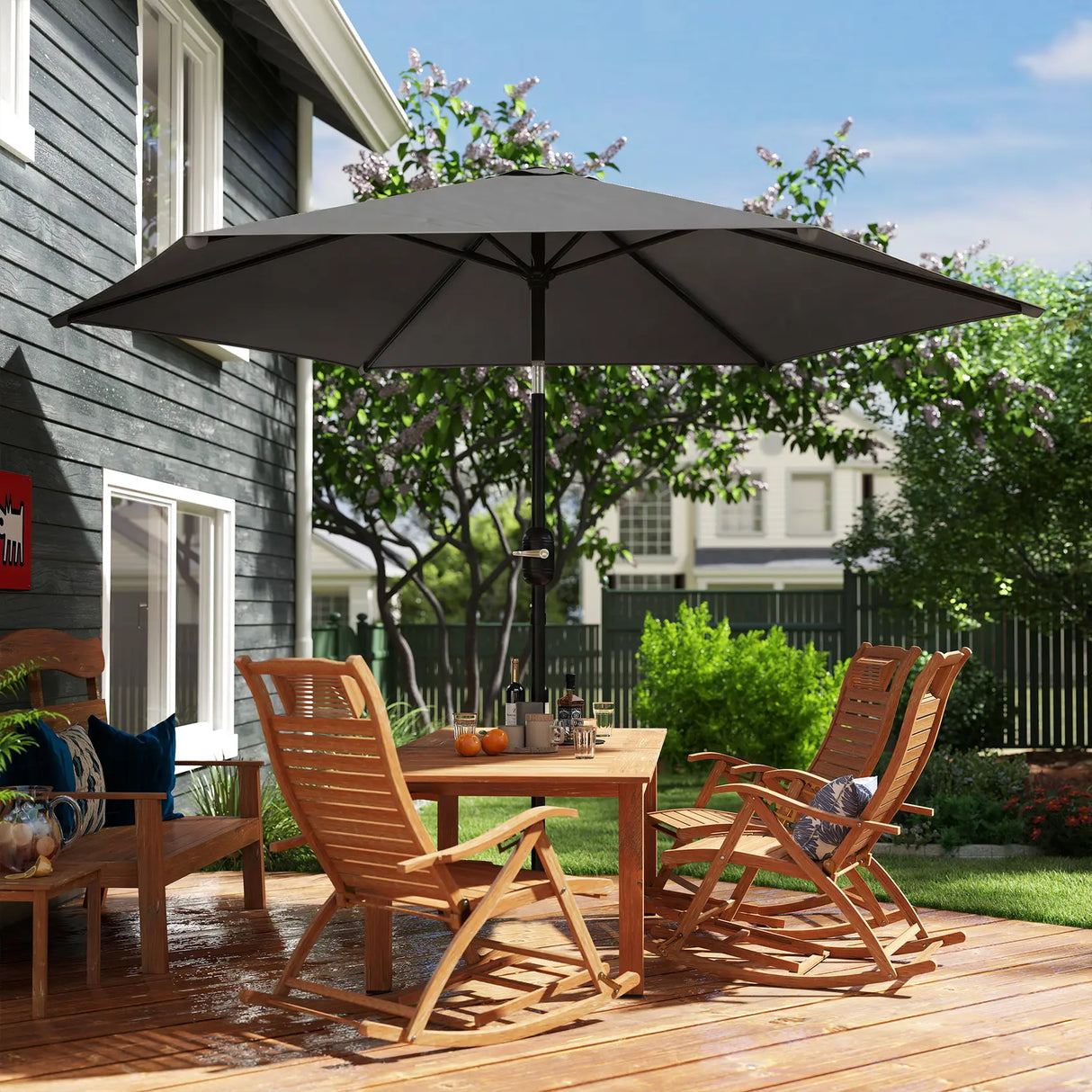 Outsunny 2.6 m Garden Parasol Umbrella with Aluminium Pole, Outdoor Patio Umbrella with Tilt and Crank, Vent, Black