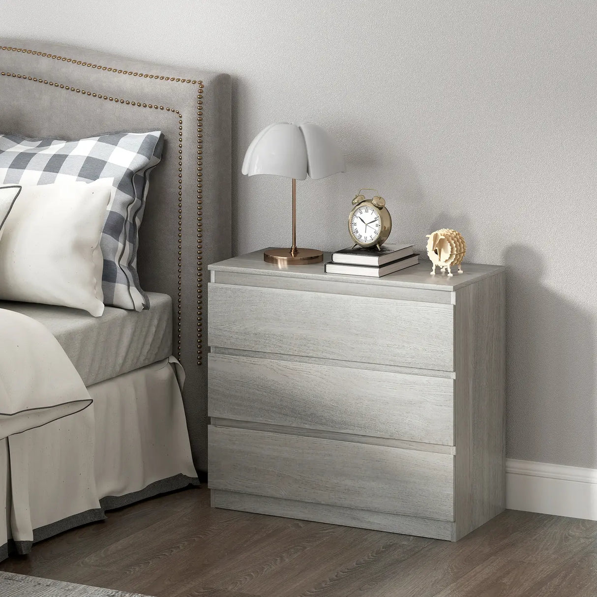 HOMCOM Chest of Three Drawers - Grey Wood Effect