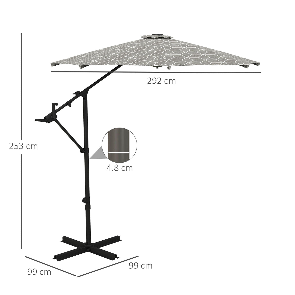 Outsunny 3(m) Convertible Cantilever Parasol and Centre-post Garden Parasol with Cross Base, 360 Rotation Banana Parasol with Crank Handle and 8 Ribs, Hanging Patio Umbrella, Black and White