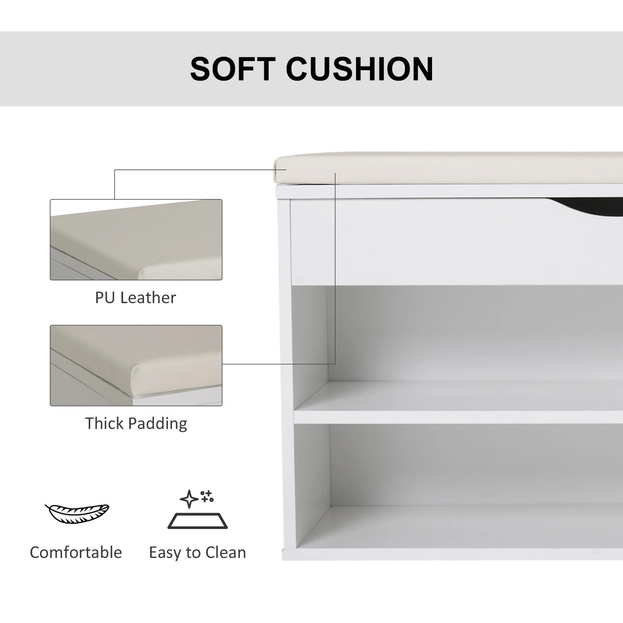 HOMCOM Wooden Shoes Cabinet Bench Hidden Storage Padded Seat Organiser Footwear Rack Hallway White 80 x 30 x 47 cm