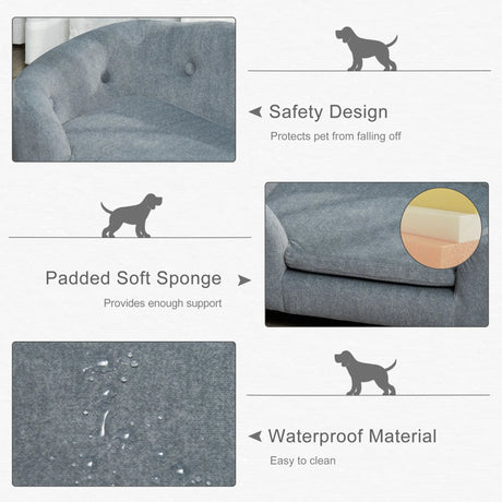 PawHut Dog Sofa Bed Pet Chair Couch with Water Resistant Fabric, Kitten Lounge with Soft Cushion, Wooden Frame for Mini Size Dogs - Grey