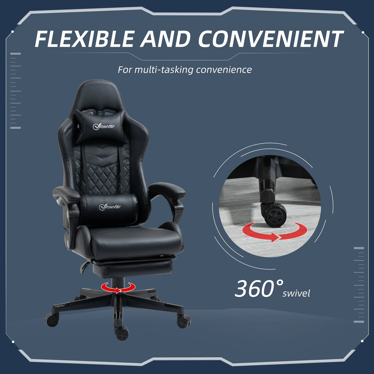 Vinsetto Computer Gaming Chair with Footrest, Video Gaming Chair for Adults with 130 Reclining Back, Desk Chair with Lumbar Support and Adjustable Height, Black