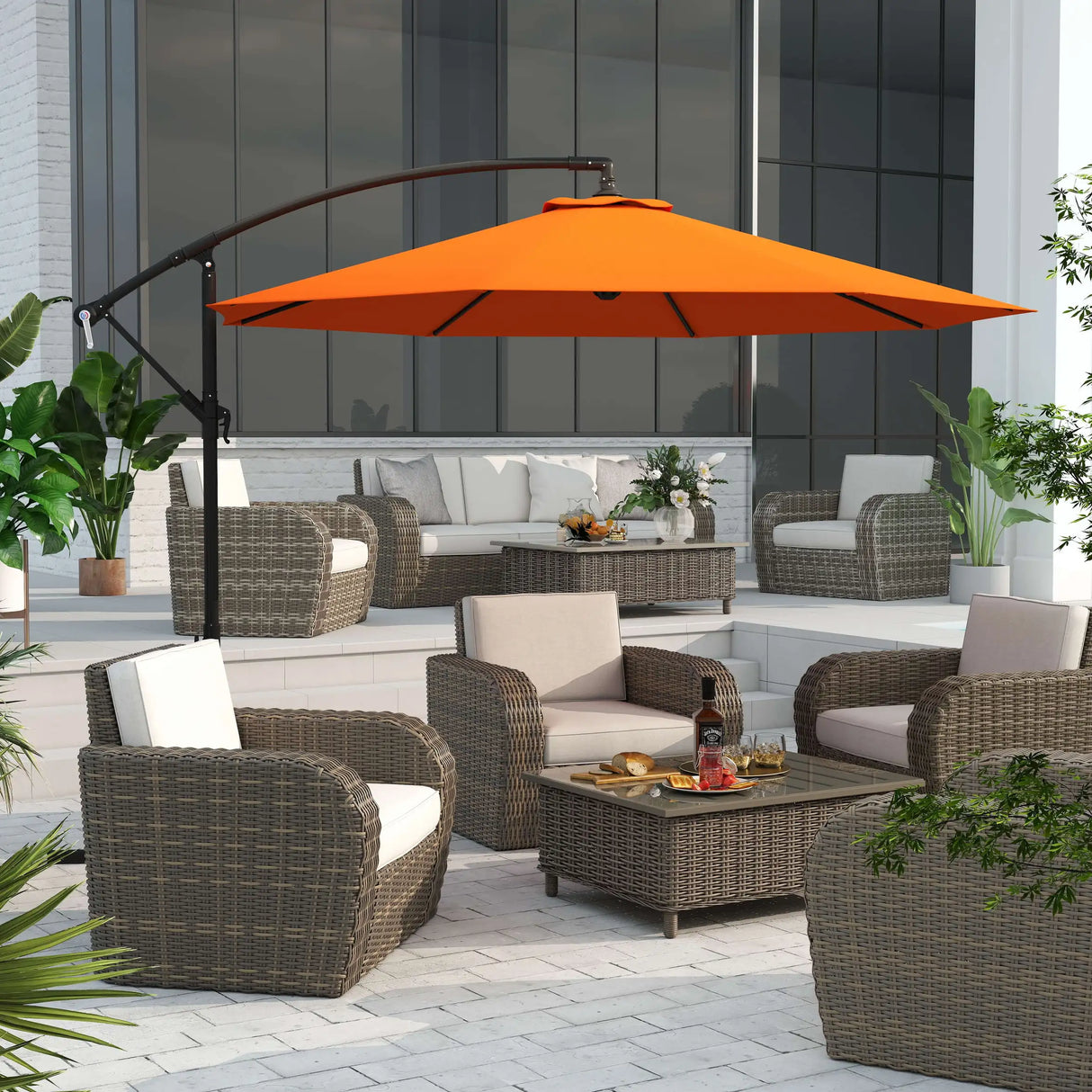 Outsunny 3m Garden Banana Parasol with Cross Base for Garden Family Use, Orange