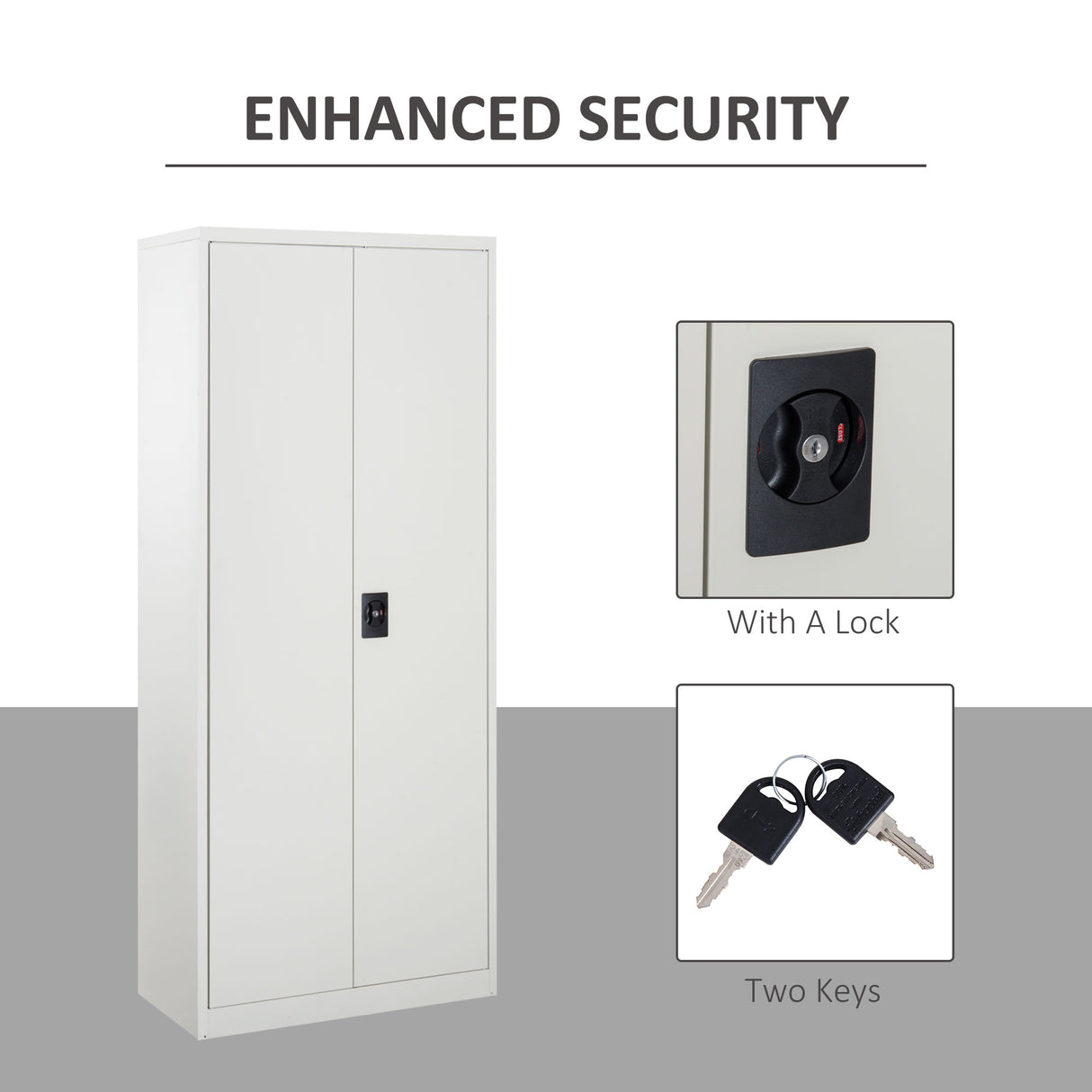 Vinsetto Lockable Filing Cabinet Tall Adjustable Shelf Large Office Storage for Office Use, White