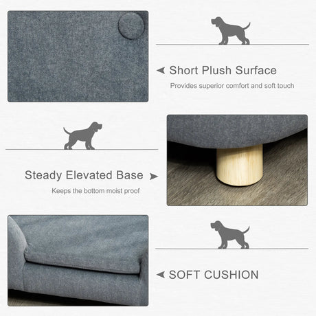 PawHut Dog Sofa Bed Pet Chair Couch with Water Resistant Fabric, Kitten Lounge with Soft Cushion, Wooden Frame for Mini Size Dogs - Grey
