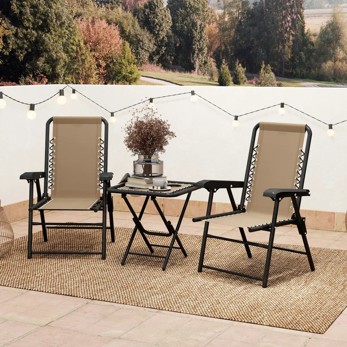 Outsunny Three-Piece Garden Table and Chair Set - Khaki