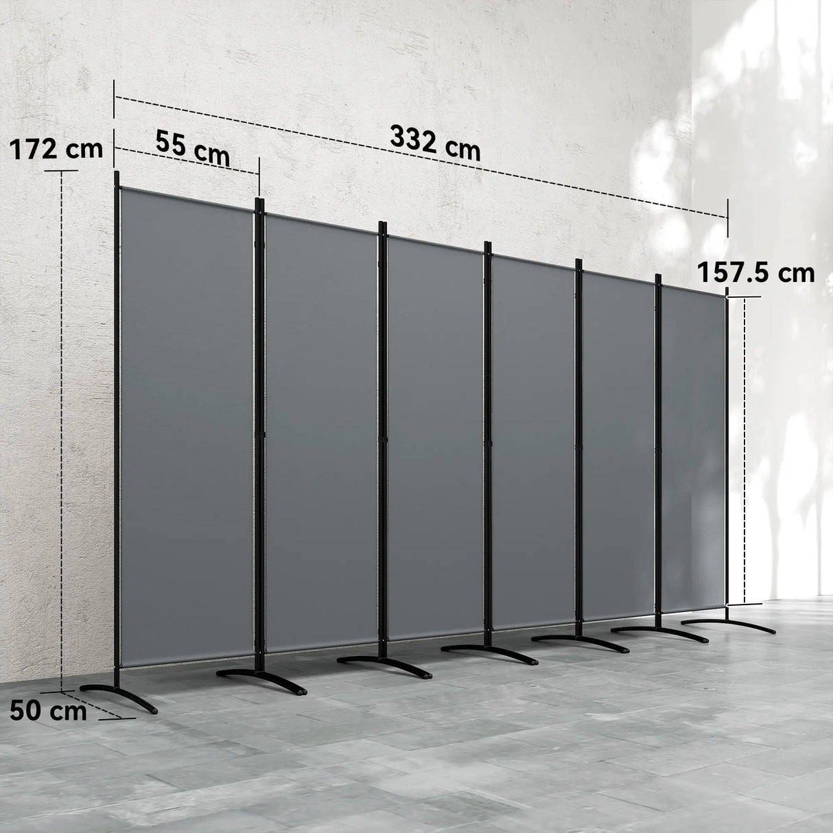 Outsunny 6 Panel Folding Room Divider Foldable Freestanding Garden Privacy Screen, 332 x 172 cm, Dark Grey