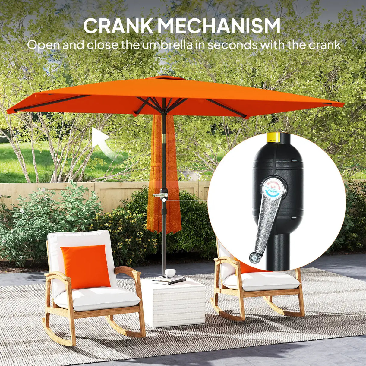 Outsunny 3x2m Patio Parasol Garden Umbrellas Canopy with Aluminium Tilt Crank Rectangular Sun Shade Steel, Orange