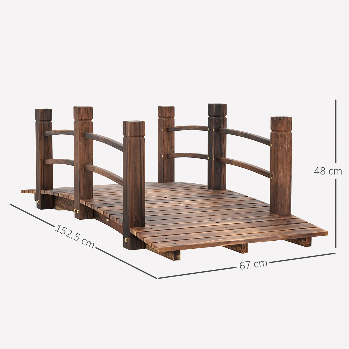 Outsunny 1.5M Wooden Garden Bridge Lawn Dcor Stained Finish Arc Outdoor Pond Walkway w/ Railings Water Yard Decoration