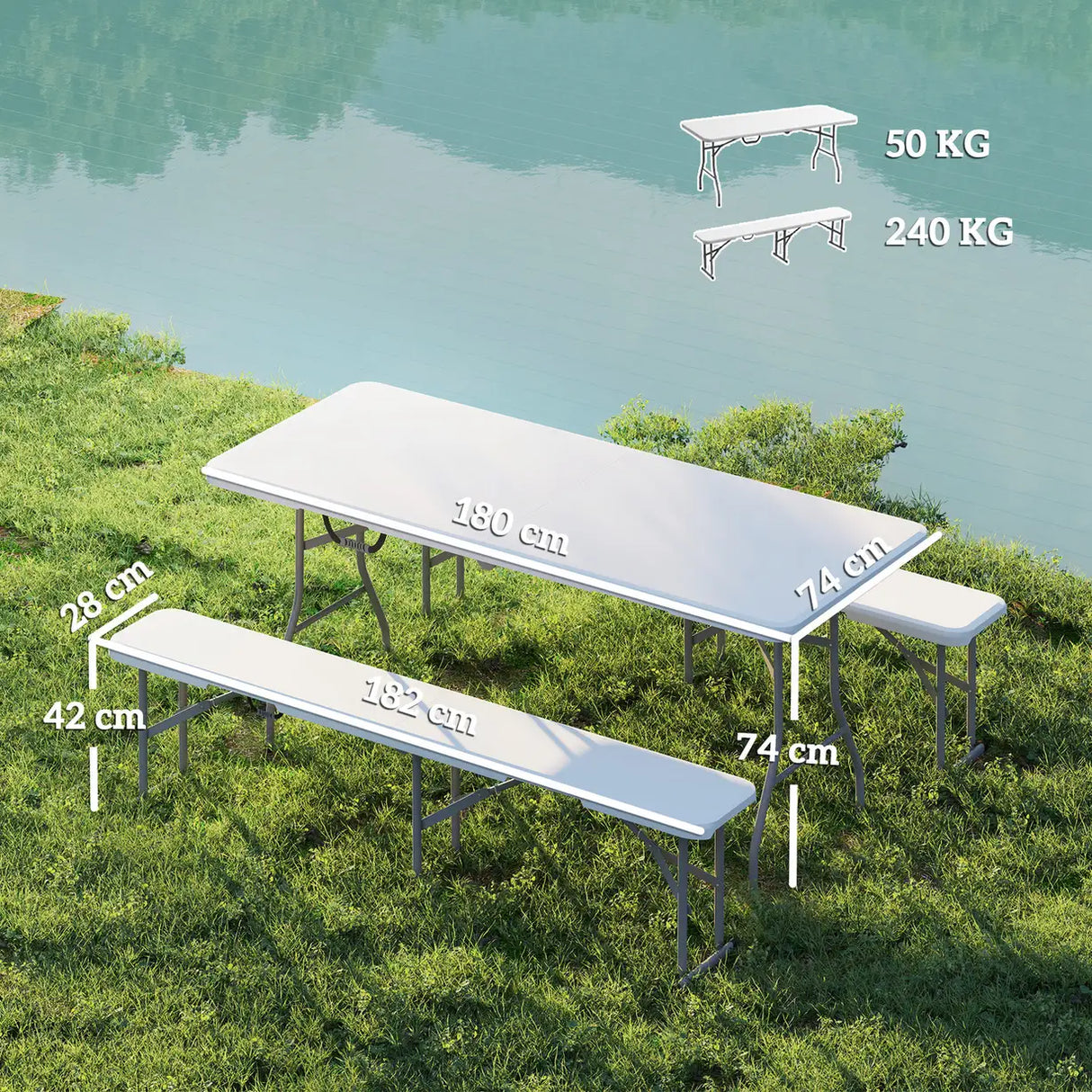 Outsunny Three-Piece Folding Picnic Table and Bench Set - White