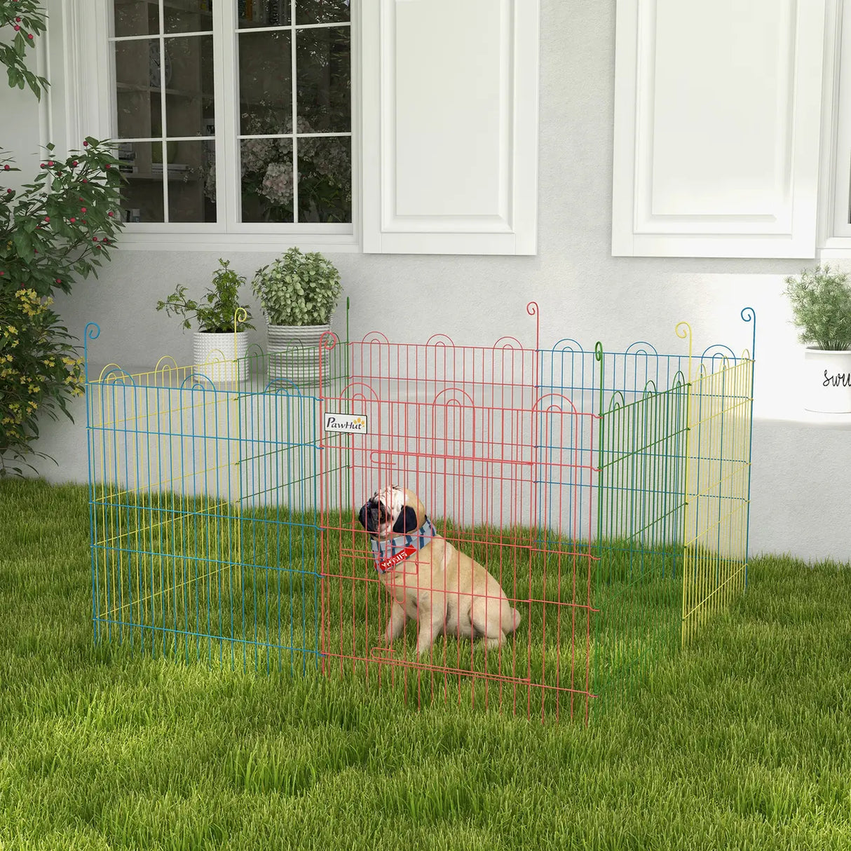 PawHut Pet Playpen Crate, with Eight Panels, Door, for Indoors and Outdoors, 60H x 156cm