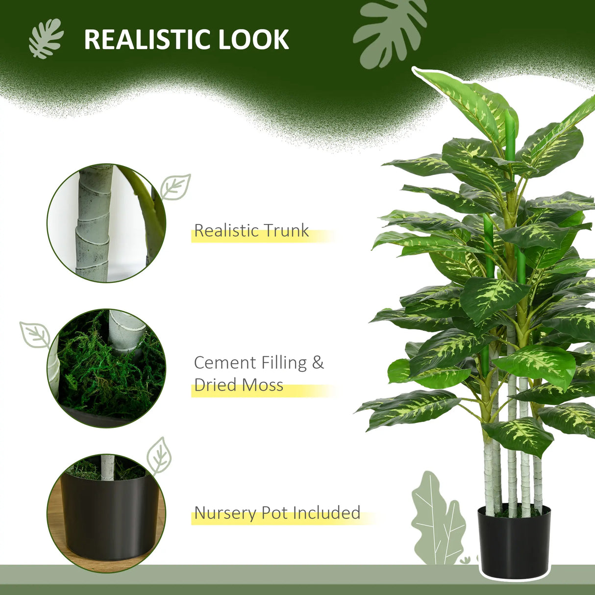 HOMCOM Artificial Evergreen Tree Fake Decorative Plant in Nursery Pot for Indoor Decor, 120cm