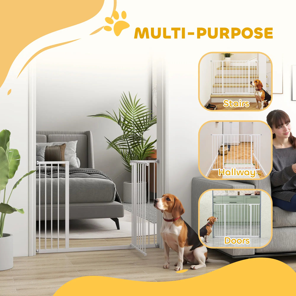 PawHut Dog Gate Pet Safety Gate Stair Barrier Pressure Fit Adjustable 76-82/86-97/101-107 cm, White