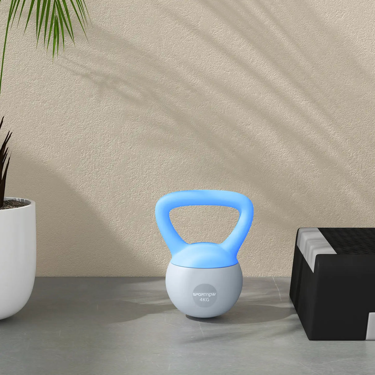 SPORTNOW 4KG Soft Kettlebell, Kettlebell with Non-Slip Handle for Home Gym, Weight Lifting, Strength Training, Light Blue/Grey