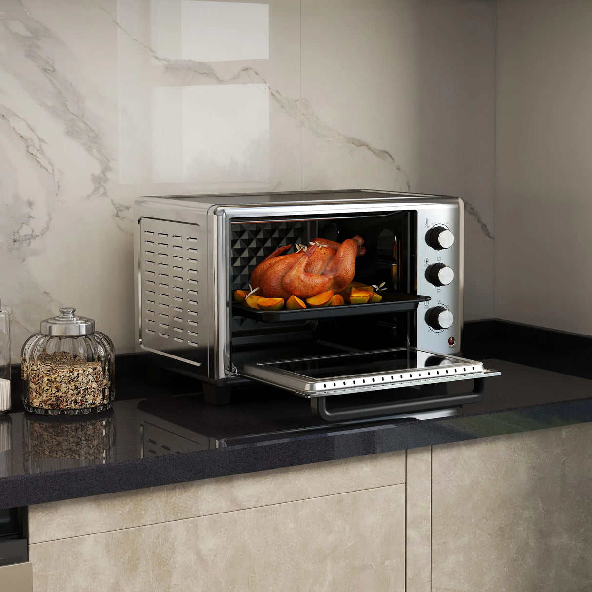 HOMCOM 30L 60-230 Mini Electric Oven, with Accessories - Silver Tone