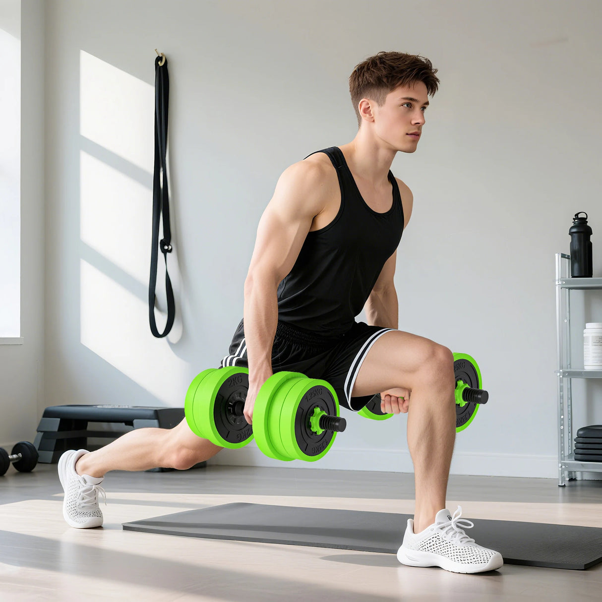 SPORTNOW 20kg Four-In-One Adjustable Weight Dumbbells Set, Barbell, Kettlebell, Push Up Stand - Green