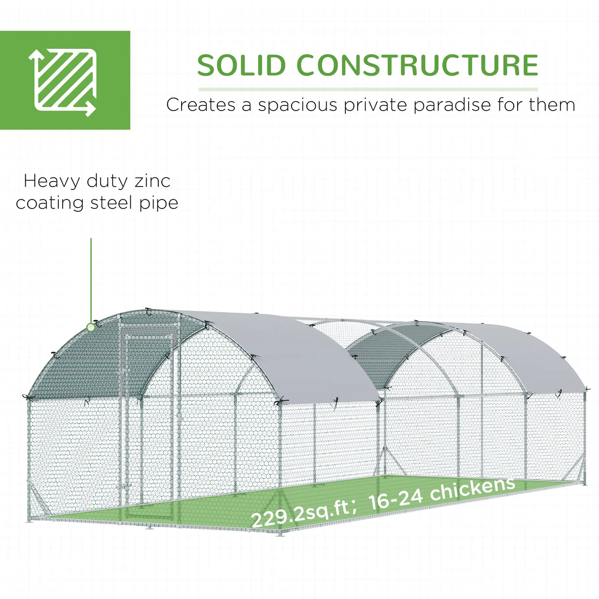 PawHut Walk In Chicken Run Galvanised Chicken Coop Hen Poultry House Cage Pet Playpen Garden with Water-Resist Covers