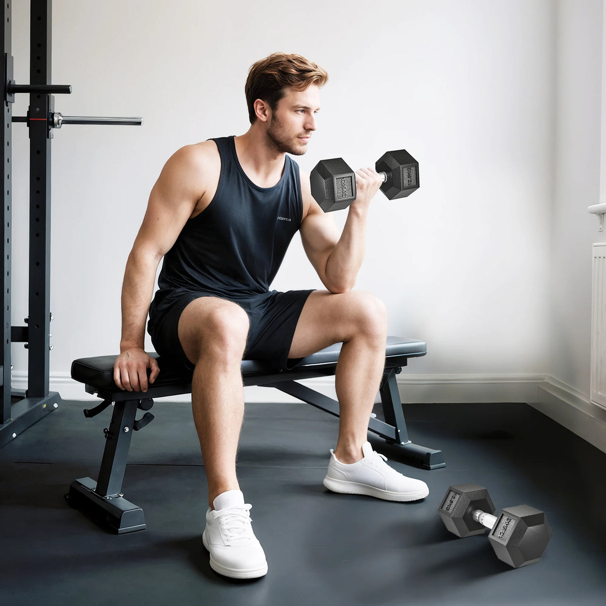 HOMCOM 2x12.5KG Rubber Hex Dumbbell Portable Hand Weights Dumbbell Home Gym