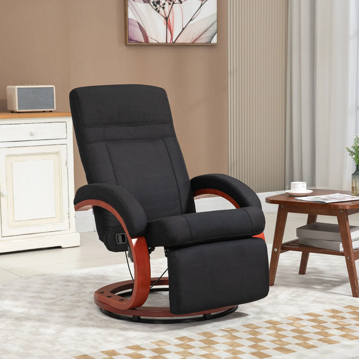 HOMCOM 135 Manual Reclining Swivel Chair, with Footrest - Black