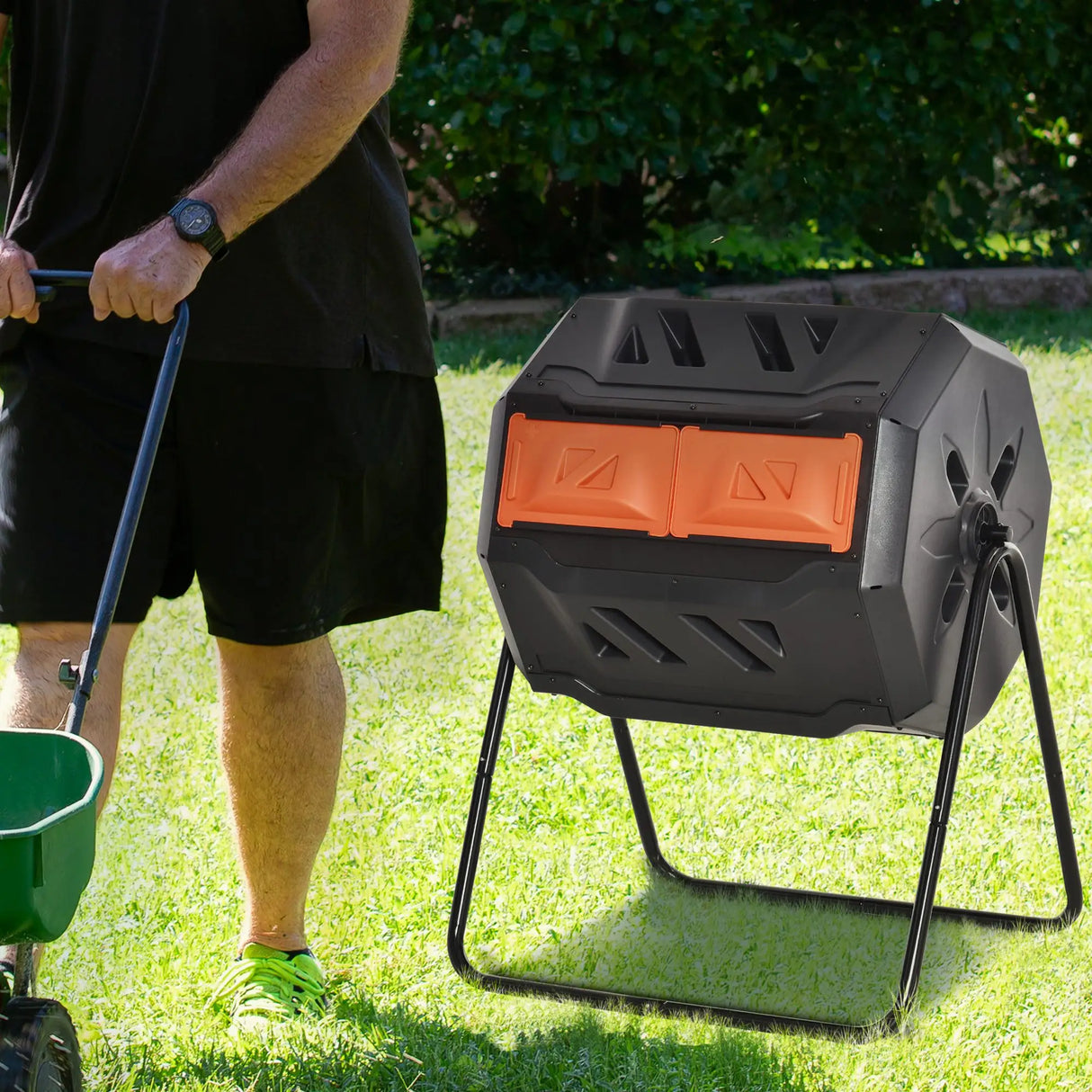 Outsunny 160L 360 Rotating Dual Chamber Composter - Orange