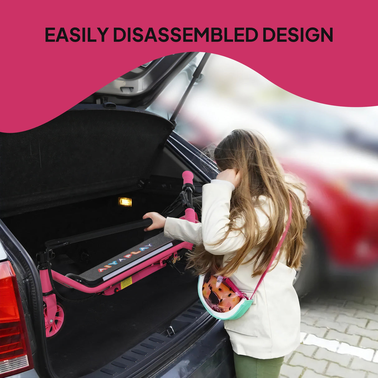 AIYAPLAY Electric Scooter for Kids Aged 6-14 Years, with Colourful Lights, Pink