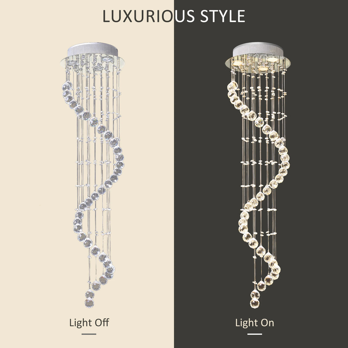 HOMCOM Modern Crystal Chandelier Ceiling Light Pendant Lamp Chrome Finish Glass Droplets New, 30 x 120cm