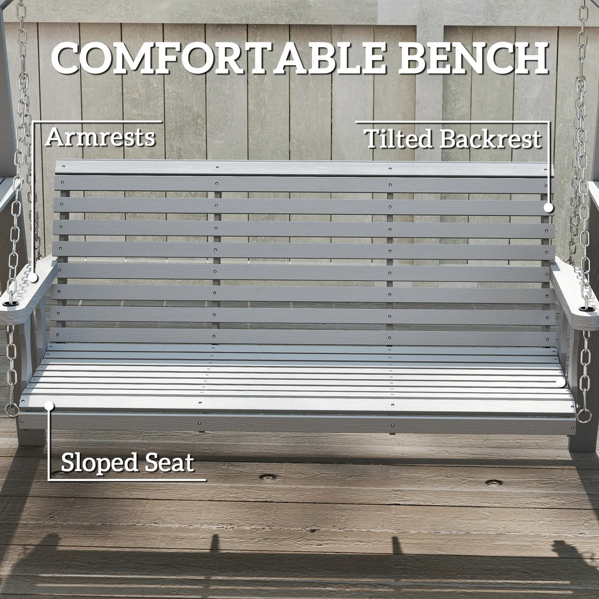 Outsunny Three-Seater Wooden Swing Bench, Dark Grey