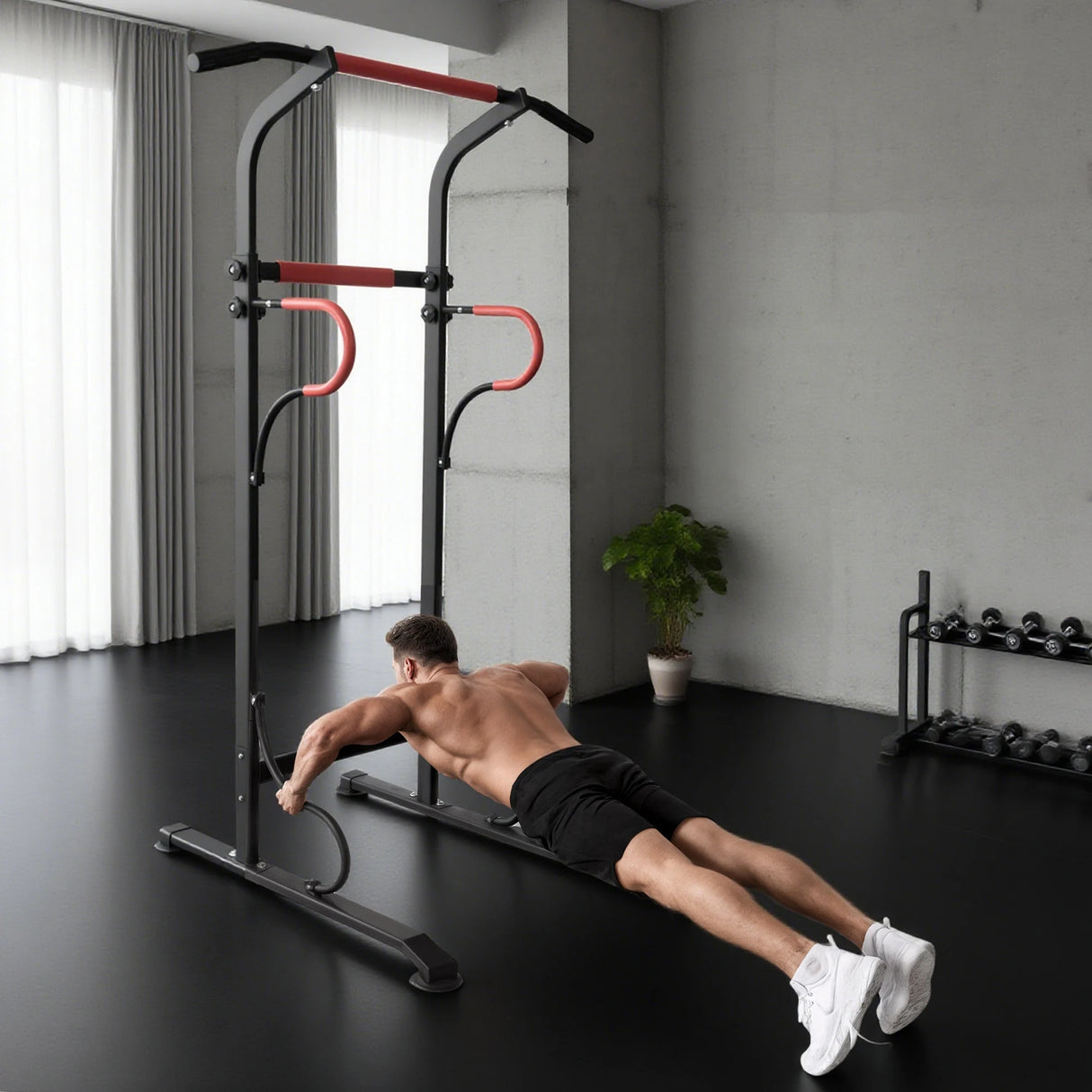 HOMCOM Steel Multi-Use Exercise Power Tower Pull Up Station Adjustable Height W/ Grips